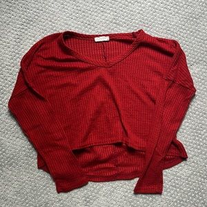 Olivia Rae Cropped Waffle Long Sleeve — Dark Red